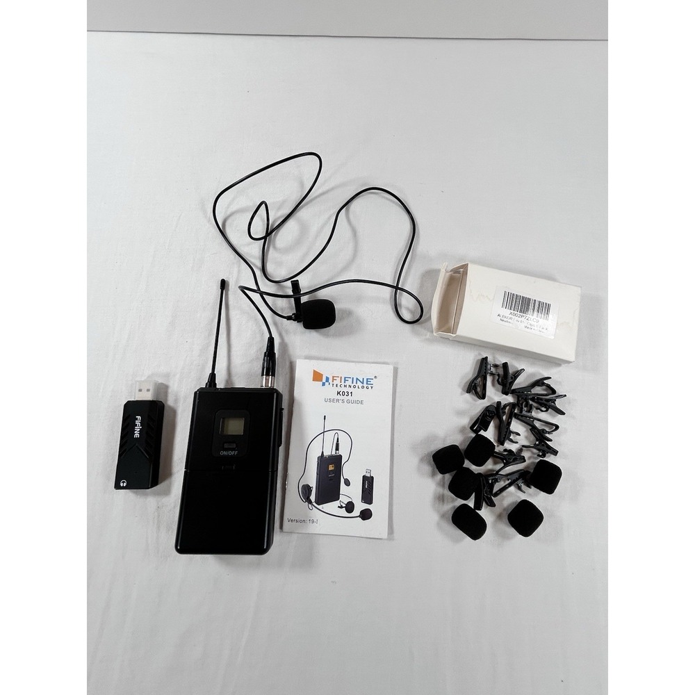 FIFINE K031 Wireless Microphones System Computer USB + Extra Clips Felt Manual